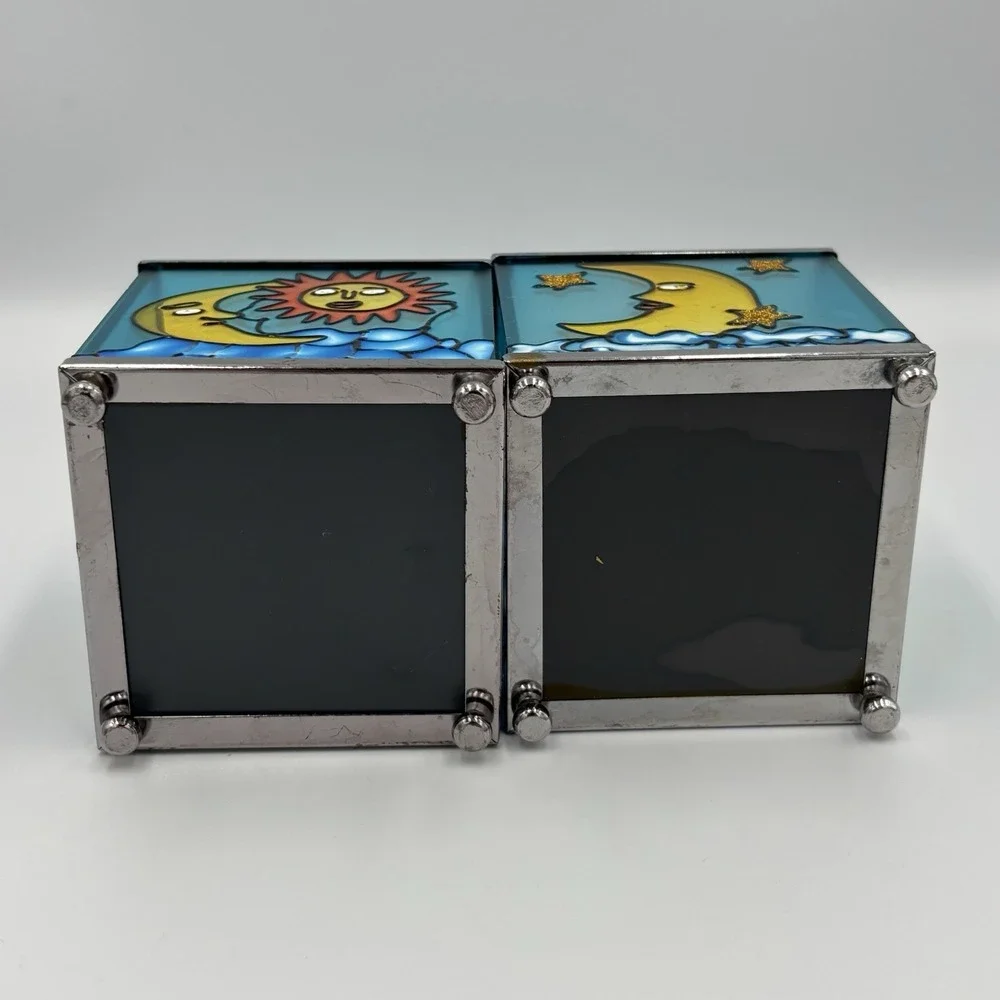 VINTAGE CELESTIAL SUN & MOON VOTIVE BURNERS CANDLE HOLDERS LOT OF 2